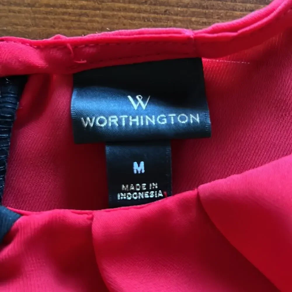 Worthington Red & Black Sleeveless Blouse Woman Medium Office Dressy